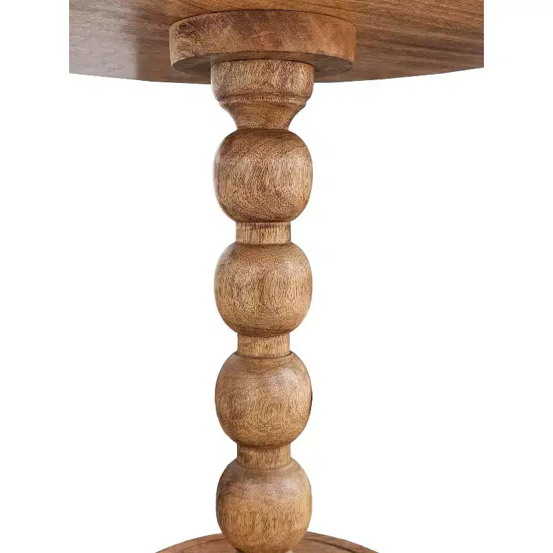 The Urban Port 21" Side End Table Round Top Stacked Ball Post Natural Brown Mango Wood Brown