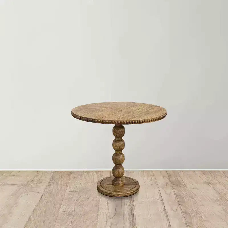 The Urban Port 21" Side End Table Round Top Stacked Ball Post Natural Brown Mango Wood Brown