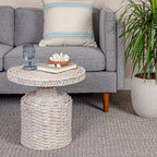 Storied Home Handwoven Side Table Whitewashed
