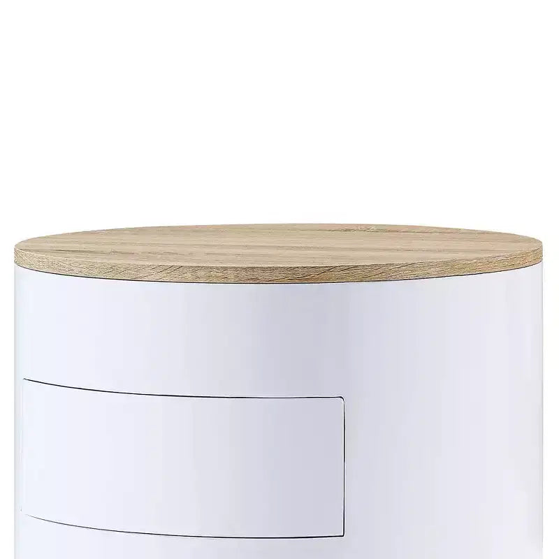 19" Otith Accent Table White High Gloss - Acme Furniture: Round, No Assembly, Metal Glides