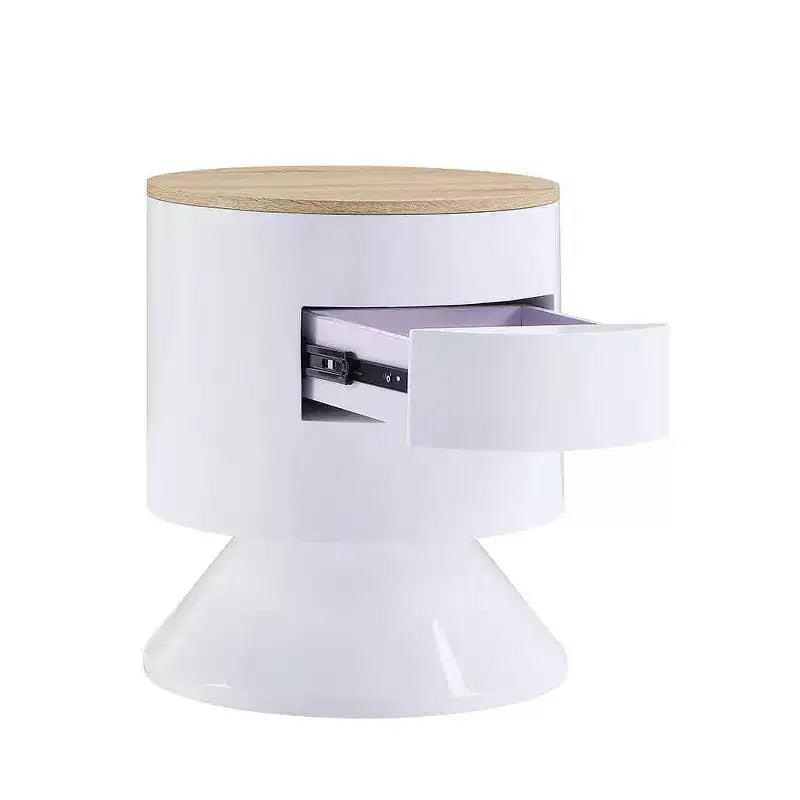 19" Otith Accent Table White High Gloss - Acme Furniture: Round, No Assembly, Metal Glides