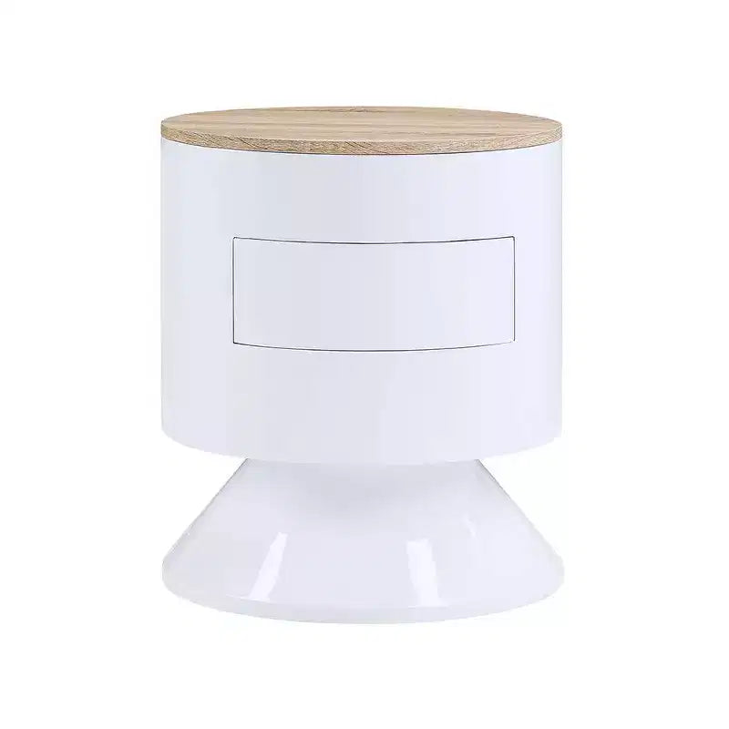 19" Otith Accent Table White High Gloss - Acme Furniture: Round, No Assembly, Metal Glides