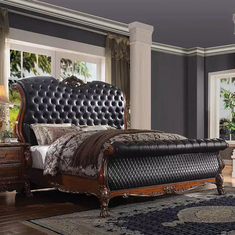 103" Queen Bed Dresden Bed PU and Cherry Oak - Acme Furniture