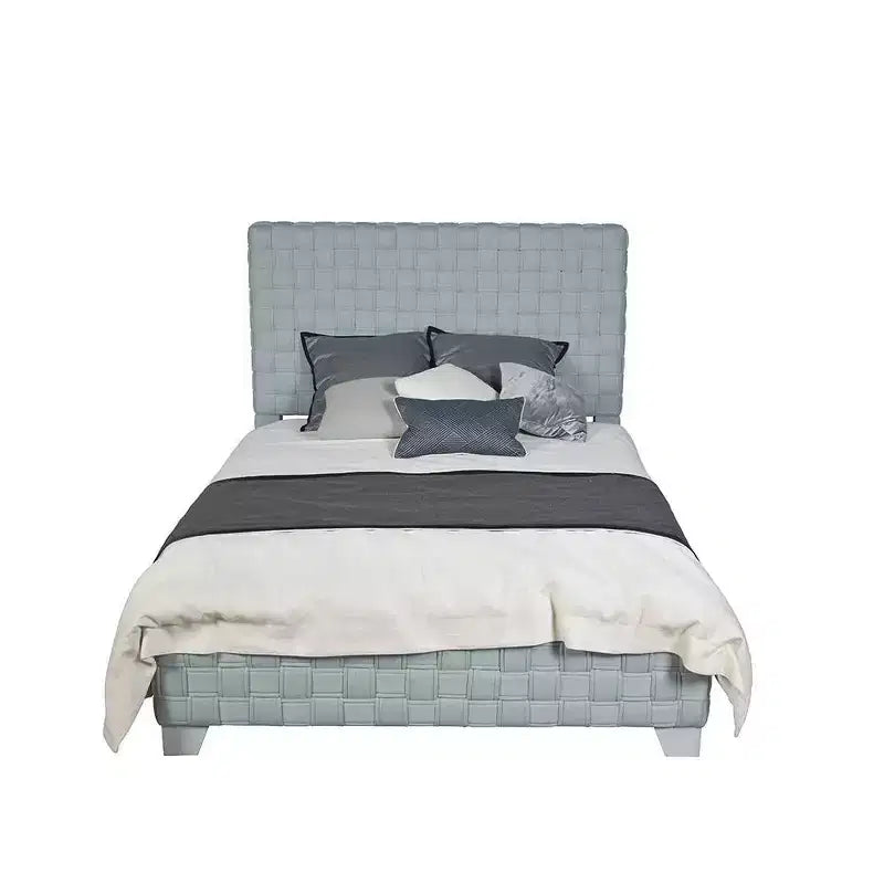 Acme Furniture Queen 91" Saree Bed Light Teal Chenille/Gray Finish