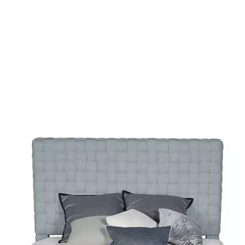 Acme Furniture Queen 91" Saree Bed Light Teal Chenille/Gray Finish