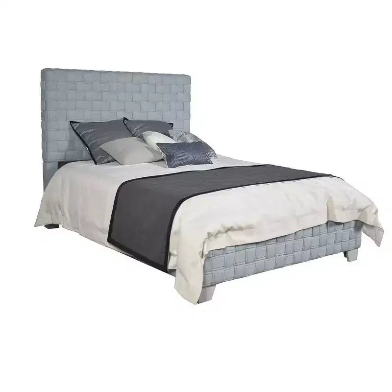 Acme Furniture Queen 91" Saree Bed Light Teal Chenille/Gray Finish