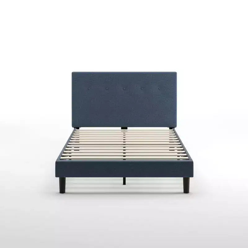King Omkaram Upholstered Platform Bed Frame Navy - Zinus: Steel Frame, No Box Spring Needed, Foam-Padded Headboard