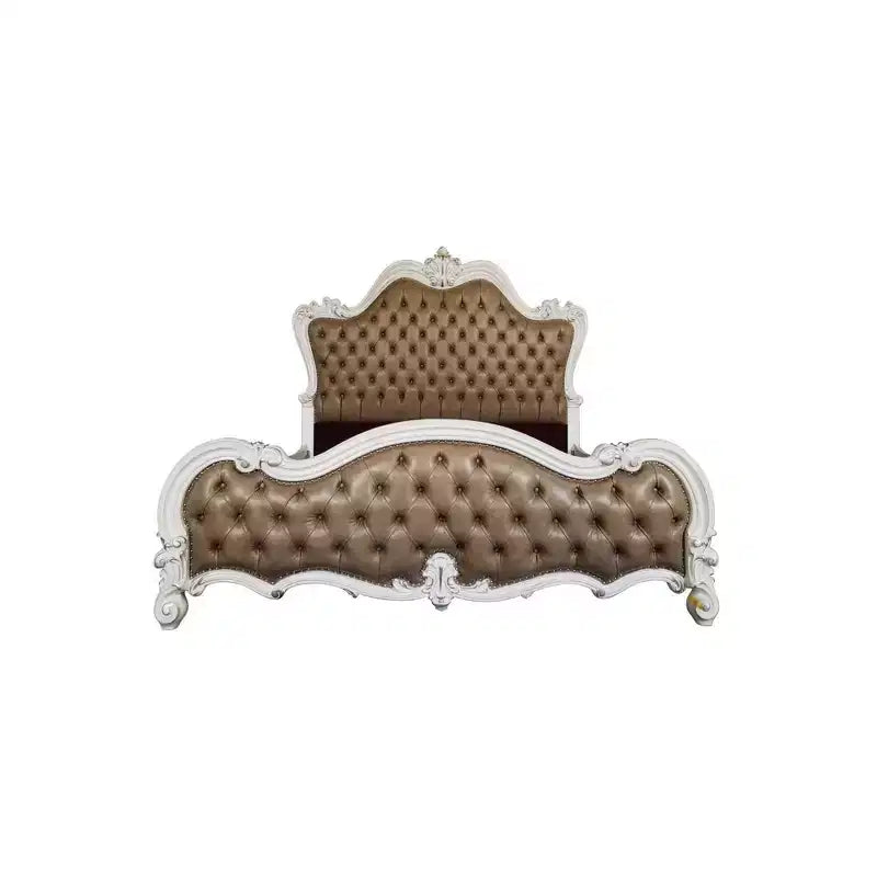 102"California King Bed Versailles II Bed Vintage Gray Vintage Gray Synthetic Leather & Bone White Finish - Acme Furniture