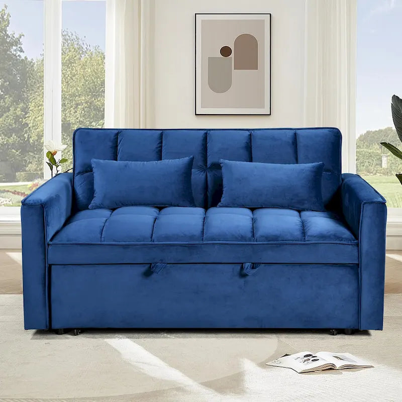 Modern Velvet Futon Loveseat with Reclining Backrest & Pockets, Seats 2 â€?Dark Gray / Light Gray / Blue / Black