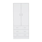 19  Modern Double-door Armoire with 3 Drawers and 1 Hanging Rod for Bedroom