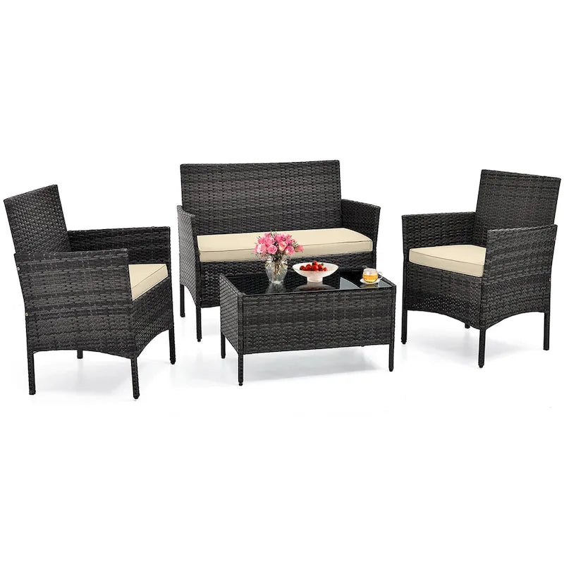 Costway 4 PCS Patio Furniture Set with Washable Cushions and Tempered - See Details