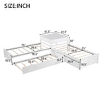 White Modern Twin Size L-shaped Platform Bed with Trundle and Drawers for Bedroom