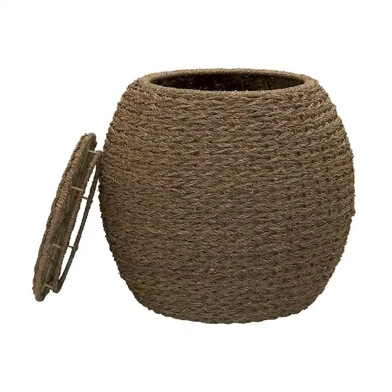 Household Essentials Handwoven Barrel Wicker Storage Basket Side Table - 17.0L x 17.0W x 19.0H