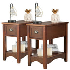 Gymax Set of 2 Contemporary Side End Table Compact Table w/ Drawer - 13  X 22  X 23  (L X W X H)