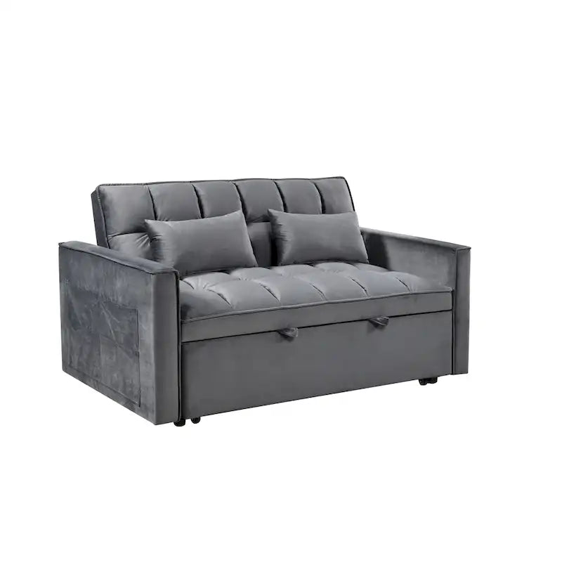 Modern Velvet Futon Loveseat with Reclining Backrest & Pockets, Seats 2 â€?Dark Gray / Light Gray / Blue / Black