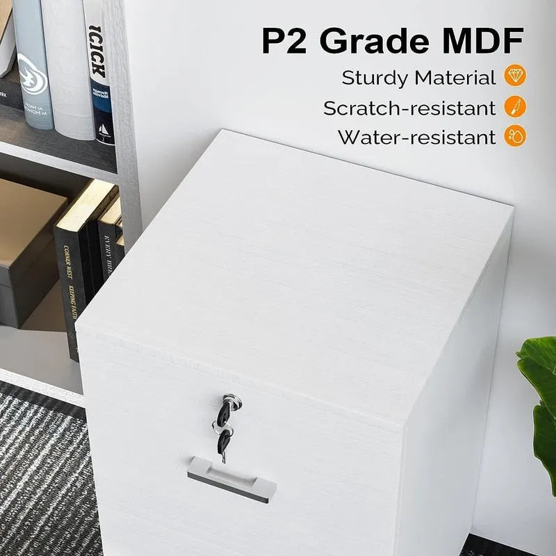 2-Drawer Rolling Wood File Cabinet with Lock