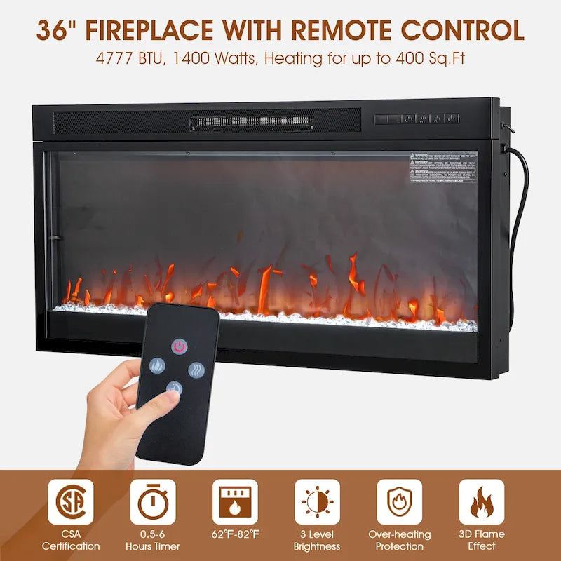 68 Modern Black RGB Electric Fireplace TV Stands Console for TVs Up to 72-inch