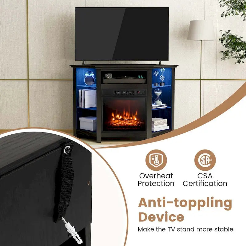Costway Fireplace TV Stand w/ Led Lights & 18  Electric Fireplace for - See Details
