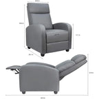 PU Leather Push-Back Recliner Chair, Brown / Black / Grey / Khaki / Red / Beige, Single