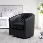 KINWELL 29 Wide Tufted PU Leather Swivel Barrel Chair