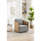 Swivel Barrel Chair, Comfy Round Accent Chair, 360 Degree Swivel Barrel Club Chair, Leisure Arm Chair with Rattan Woven Frame
