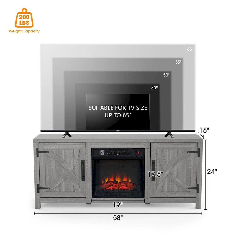 58 Farmhouse Electric Fireplace TV Stands Console Table for TV's up to 65