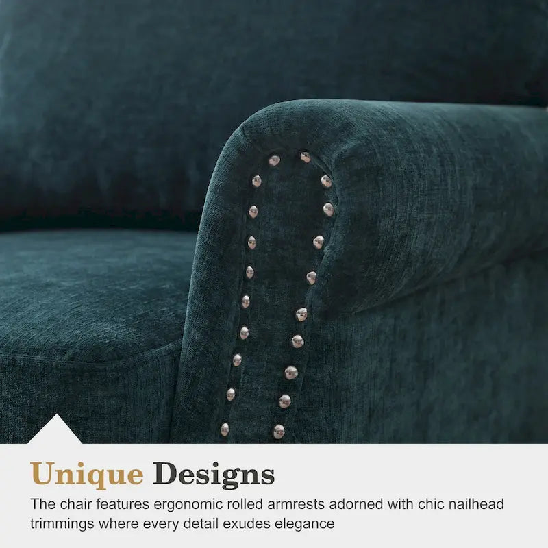 Modern Upholstered Armchair Nailhead Trim Accent Chair with Wood Legs
