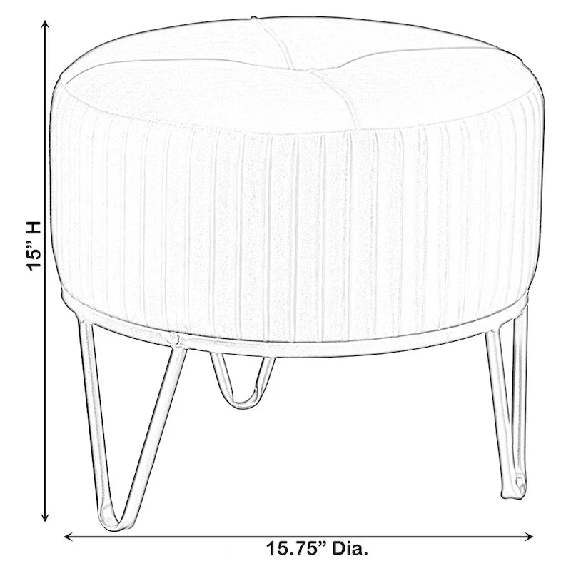 Round Velvet Ottoman Stool Raised with Hairpin Gold Base