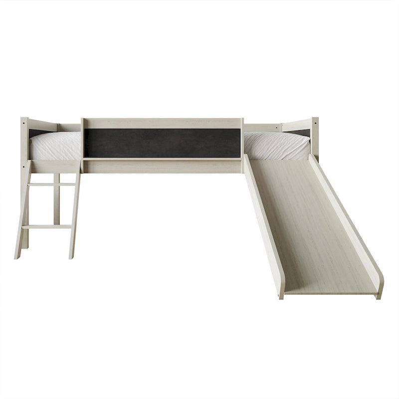 CraftPorch Classic Twin Low Loft Bed with Chalkboard, Slide and Ladder