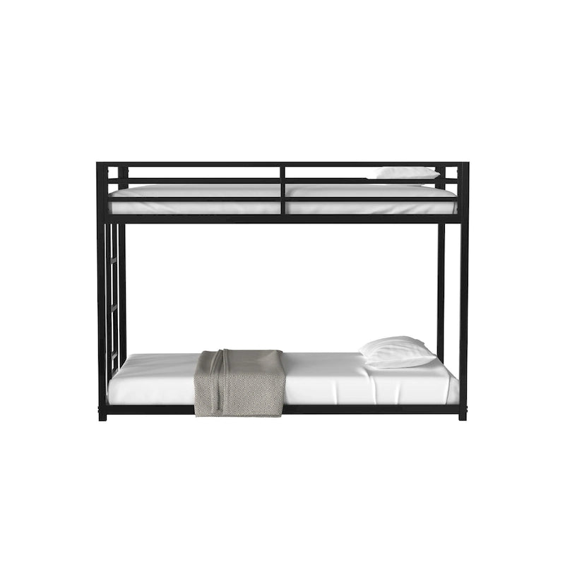 Sturdy Twin over Twin Bunk Bed Metal Black for and Adult, Low Profile Twin over twin bunk bed with Ladder and Guardrails