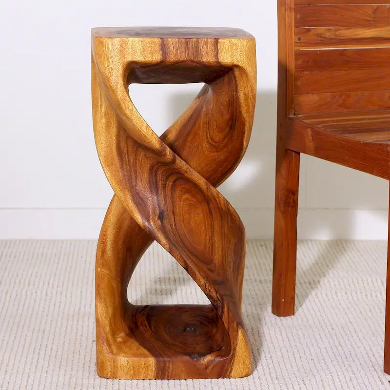 Haussmann Wood Double Twist Stool Table 12 in SQ x 26 in H Oak Oil - 12  x 12  x 26