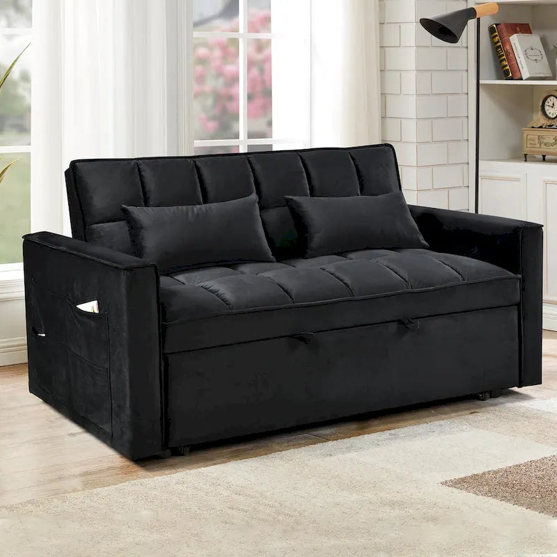 Modern Velvet Futon Loveseat with Reclining Backrest & Pockets, Seats 2 â€?Dark Gray / Light Gray / Blue / Black