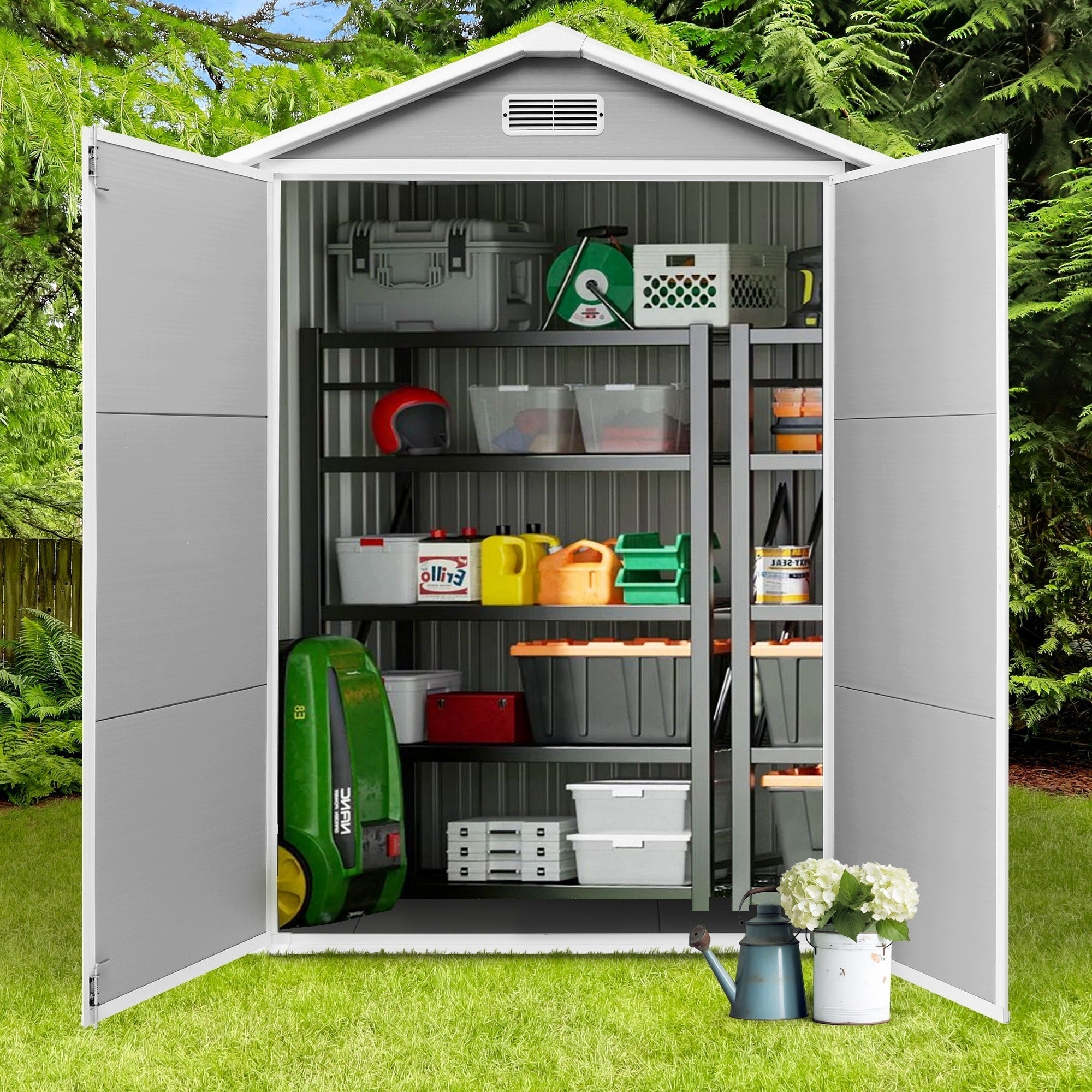 6 ft x 4 ft/6 ft x 8 ft/8 ft x 6 ft/8 ft x 10 ft All-Weather Resin Outdoor Plastic Storage Shed w/Floor, Spire Tool Shed