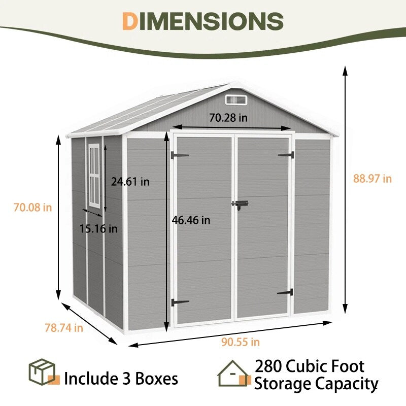 6 ft x 4 ft/6 ft x 8 ft/8 ft x 6 ft/8 ft x 10 ft All-Weather Resin Outdoor Plastic Storage Shed w/Floor, Spire Tool Shed