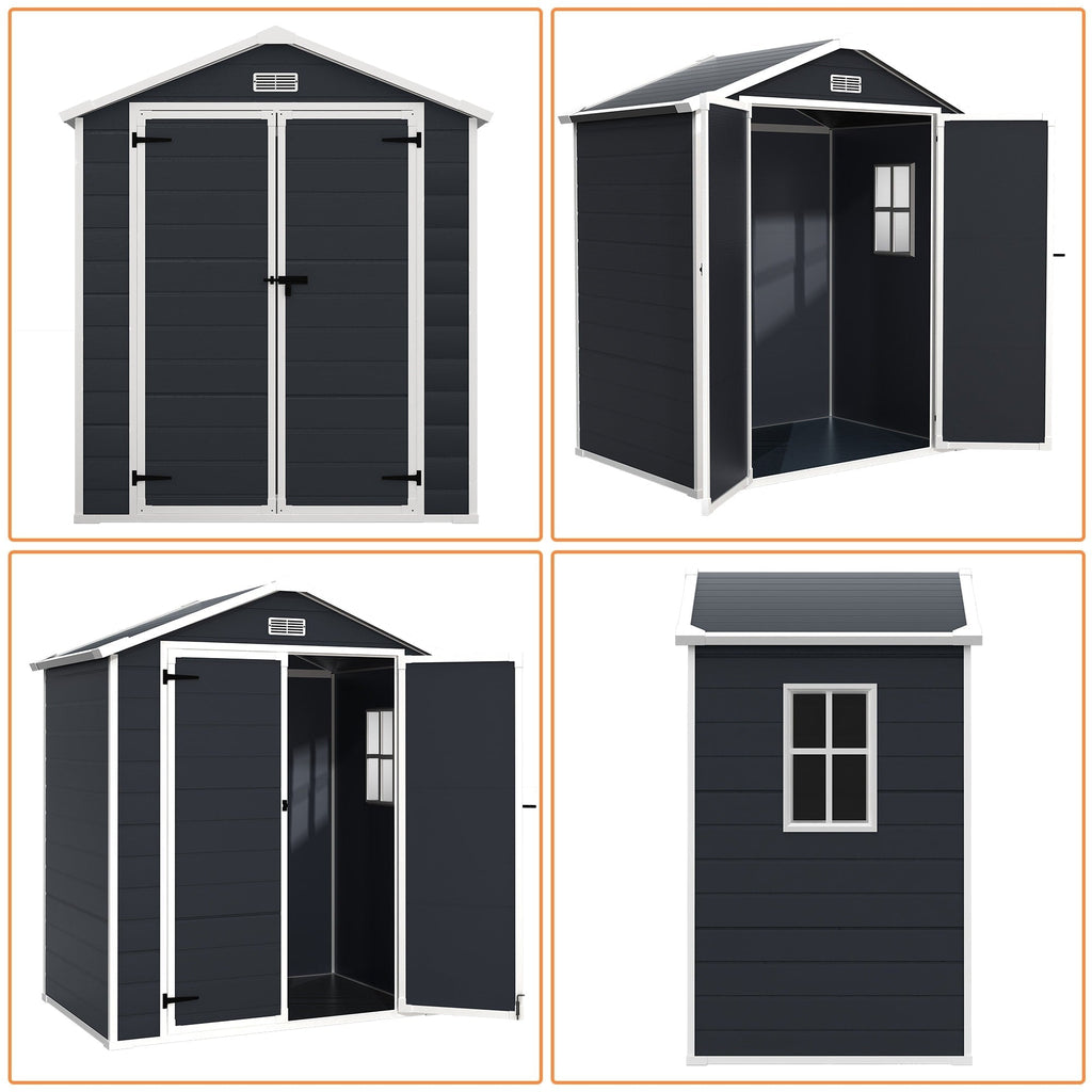 6 ft x 4 ft/6 ft x 8 ft/8 ft x 6 ft/8 ft x 10 ft All-Weather Resin Outdoor Plastic Storage Shed w/Floor, Spire Tool Shed