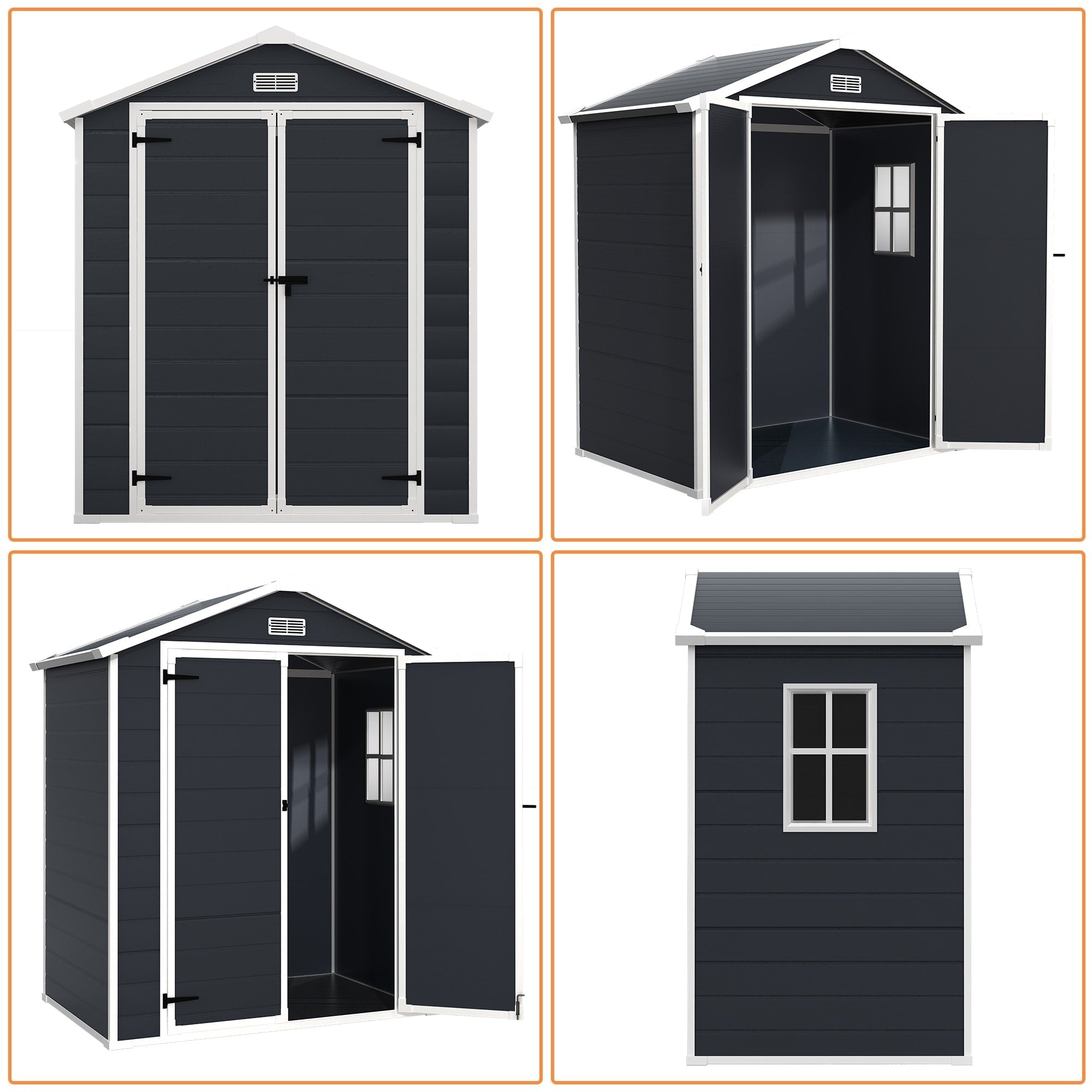 6 ft x 4 ft/6 ft x 8 ft/8 ft x 6 ft/8 ft x 10 ft All-Weather Resin Outdoor Plastic Storage Shed w/Floor, Spire Tool Shed