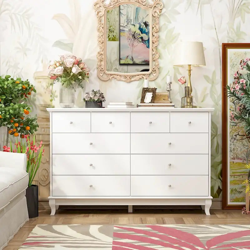 55.1W Lacquer Dresser Long Dresser for Bedroom Chest of Drawers