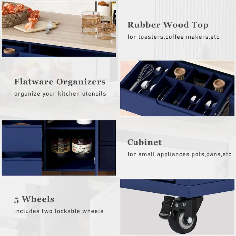53 in. W Kitchen Island with Countertop and Drawers - N/A