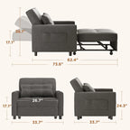 3-in-1 Adjustable Sleeper Sofa Bed, Pull Out Chair Sofa, Convertible Folding Bed for Living Room