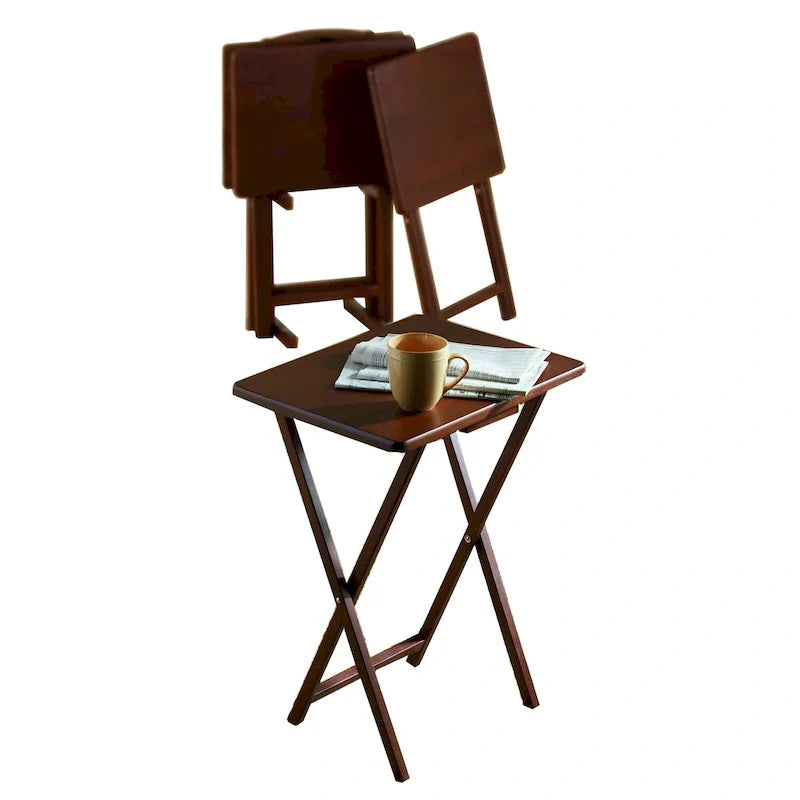 PJ Wood Folding TV Tray Tables with Compact Storage Rack, Espresso, 5 Piece Set - 36.38