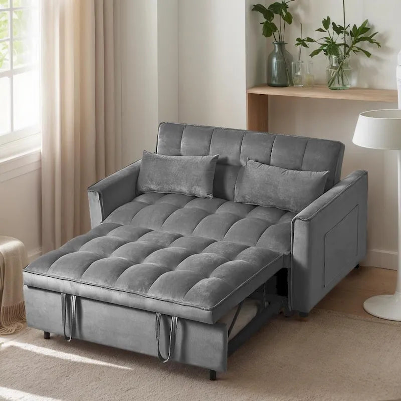 Modern Velvet Futon Loveseat with Reclining Backrest & Pockets, Seats 2 â€?Dark Gray / Light Gray / Blue / Black