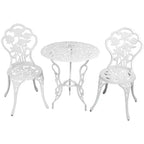 Sunnydaze Flower Design Cast Aluminum Bistro Set with Cast Iron Legs, White, 3pc