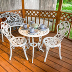 Sunnydaze Flower Design Cast Aluminum Bistro Set with Cast Iron Legs, White, 3pc