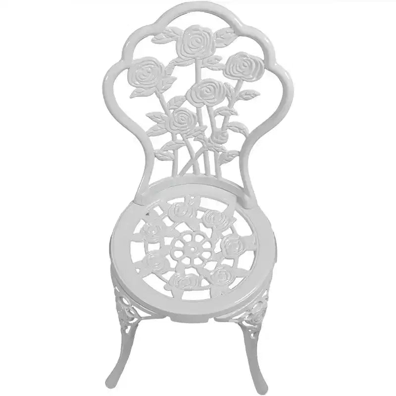 Sunnydaze Flower Design Cast Aluminum Bistro Set with Cast Iron Legs, White, 3pc