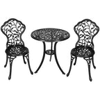 Sunnydaze Floral Design Cast Aluminum Outdoor Patio Bistro Set, Black, 3pc