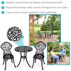 Sunnydaze Floral Design Cast Aluminum Outdoor Patio Bistro Set, Black, 3pc