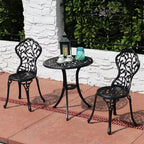 Sunnydaze Floral Design Cast Aluminum Outdoor Patio Bistro Set, Black, 3pc