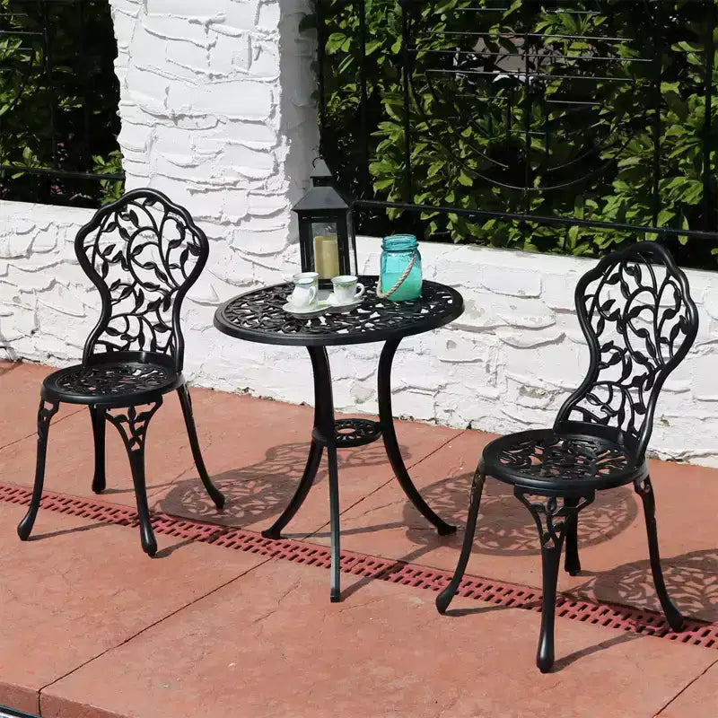 Sunnydaze Floral Design Cast Aluminum Outdoor Patio Bistro Set, Black, 3pc