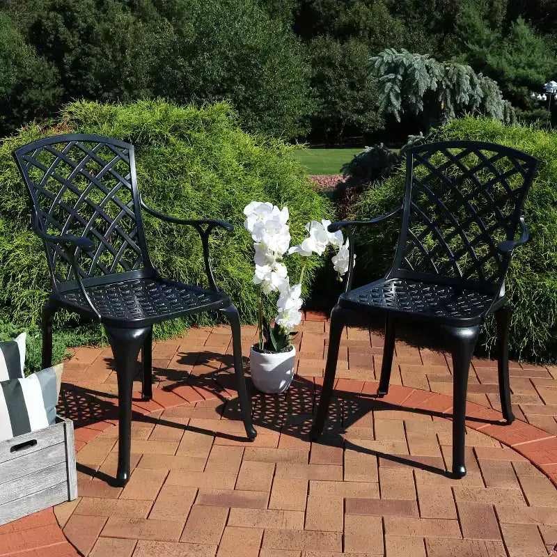 Sunnydaze Outdoor Crossweave Design Black Cast Aluminum Patio Dining Chair, 2pk