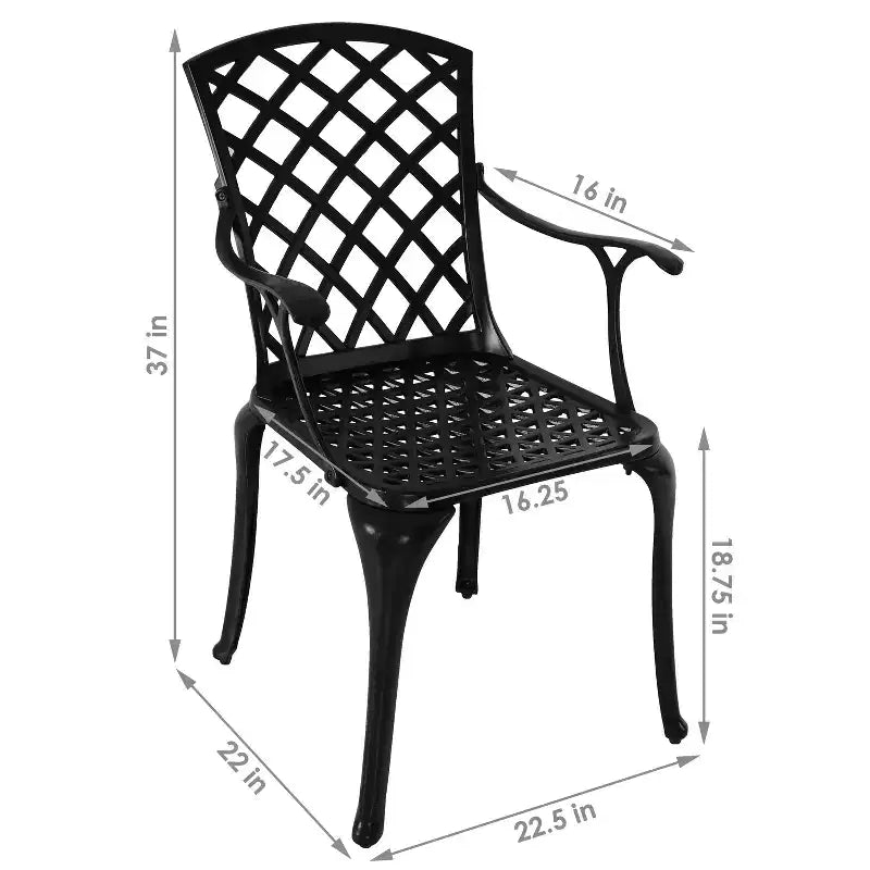Sunnydaze Outdoor Crossweave Design Black Cast Aluminum Patio Dining Chair, 2pk